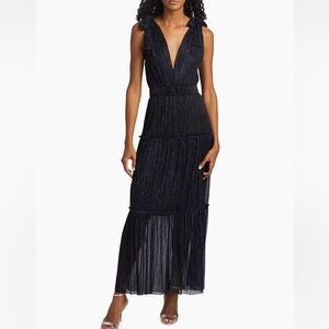 Sabina Musayev Helena Metallic Navy Tiered Maxi Dress
